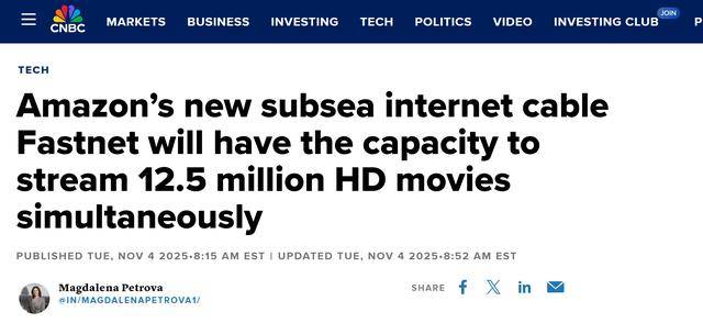 亚马逊启动Fastnet跨大西洋海底光缆项目<strong></p>
<p>飞币虚拟币</strong>，每秒可传1250万部高清电影