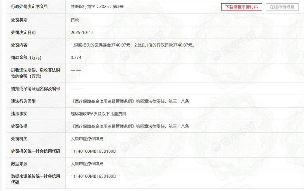 山西省儿童医院超收6岁以下儿童费用<strong></p>
<p>虚拟龙凤币</strong>，退罚金额合计超7400元